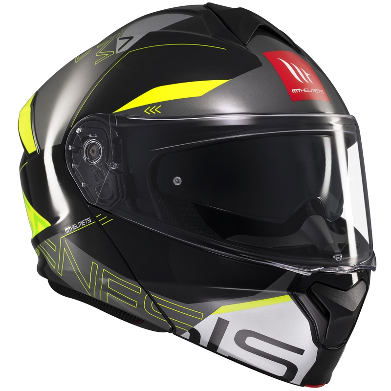 MT Genesis SV Atempo juodai pilkas-fluo geltonas apverčiamas motociklininko šalmas