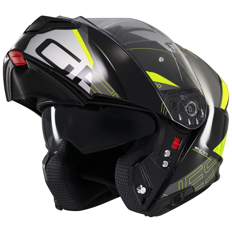 MT Genesis SV Atempo juodai pilkas-fluo geltonas apverčiamas motociklininko šalmas