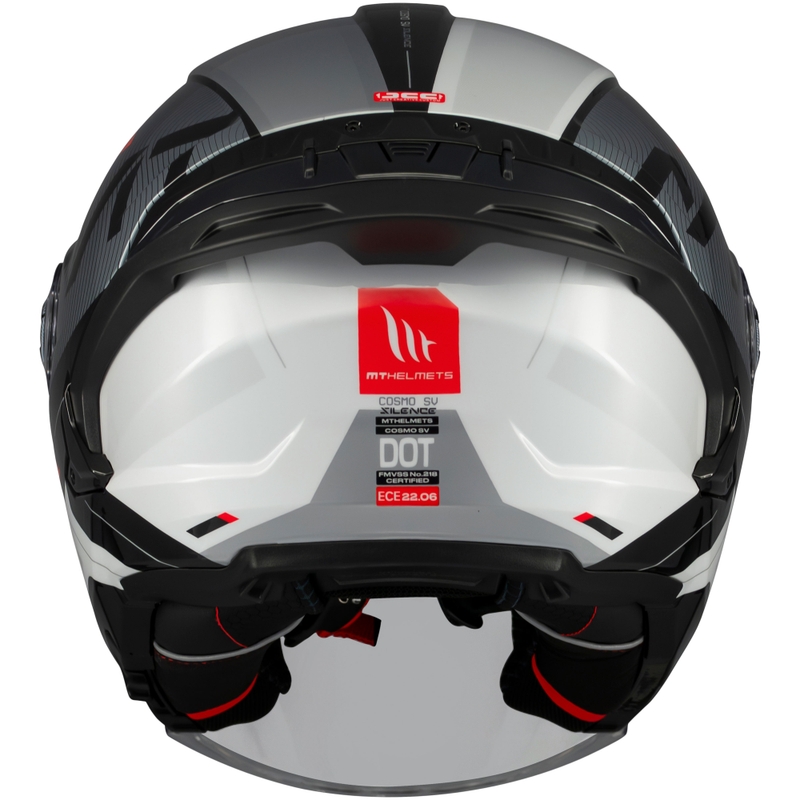 MT Cosmo SV Silence juoda-pilka-balta Atviras motociklininko šalmas