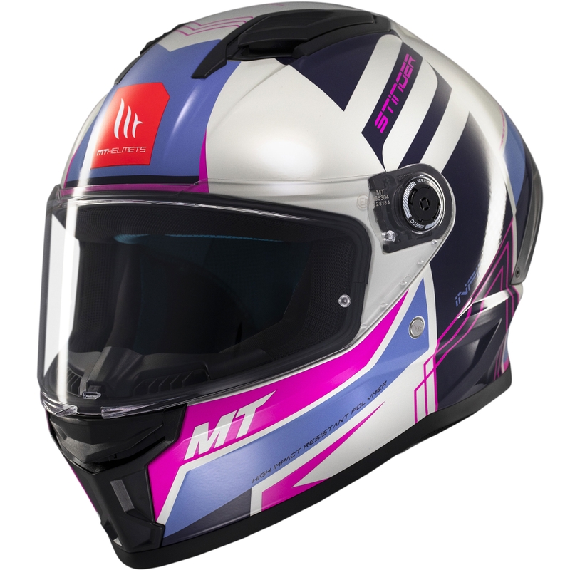 MT Stinger 2 Tron integralus motociklininko šalmas pilkai violetinės ir rožinės spalvos