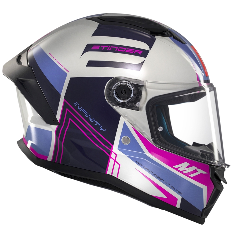 MT Stinger 2 Tron integralus motociklininko šalmas pilkai violetinės ir rožinės spalvos