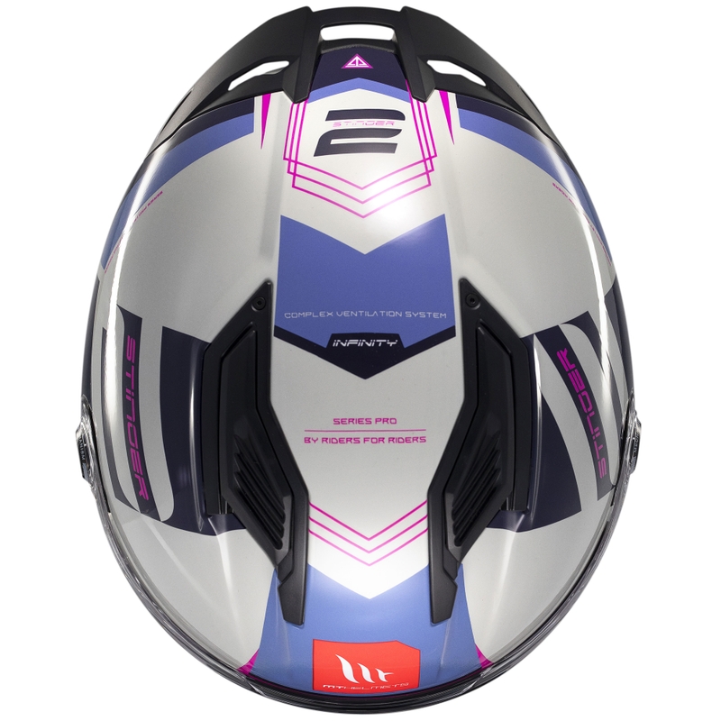 MT Stinger 2 Tron integralus motociklininko šalmas pilkai violetinės ir rožinės spalvos