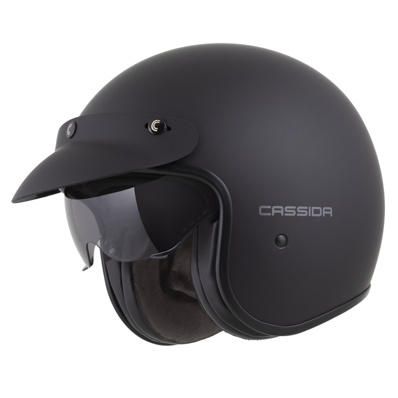 "Cassida Oxygen 2.0 Solid Matte Black-Dark Grey" atviras motociklininko šalmas