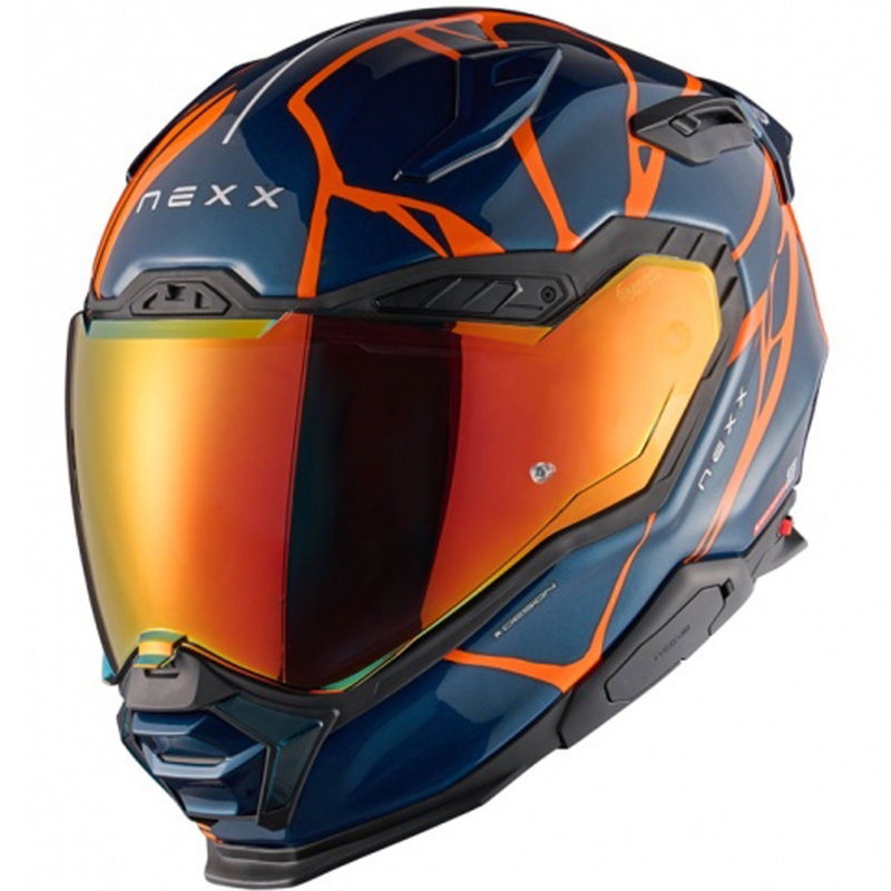 Integruotas motociklininko šalmas "Nexx X.WST3 B-Side" mėlynai oranžinis