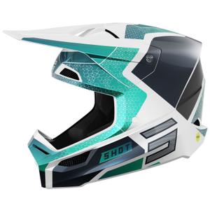 Motokroso šalmas Shot Race Phaser pearl black-turquoise-white