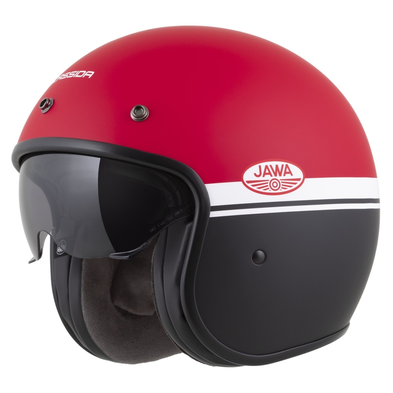 Atviras šalmas motociklui Cassida Oxygen 2.0 Jawa OHC matinis raudona-juoda-balta