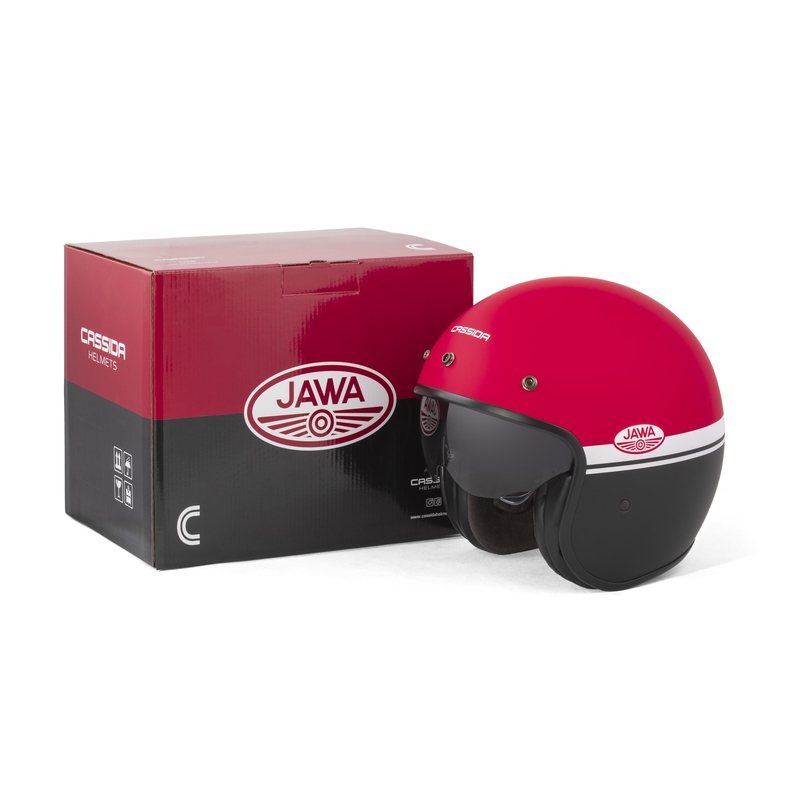 Atviras šalmas motociklui Cassida Oxygen 2.0 Jawa OHC matinis raudona-juoda-balta