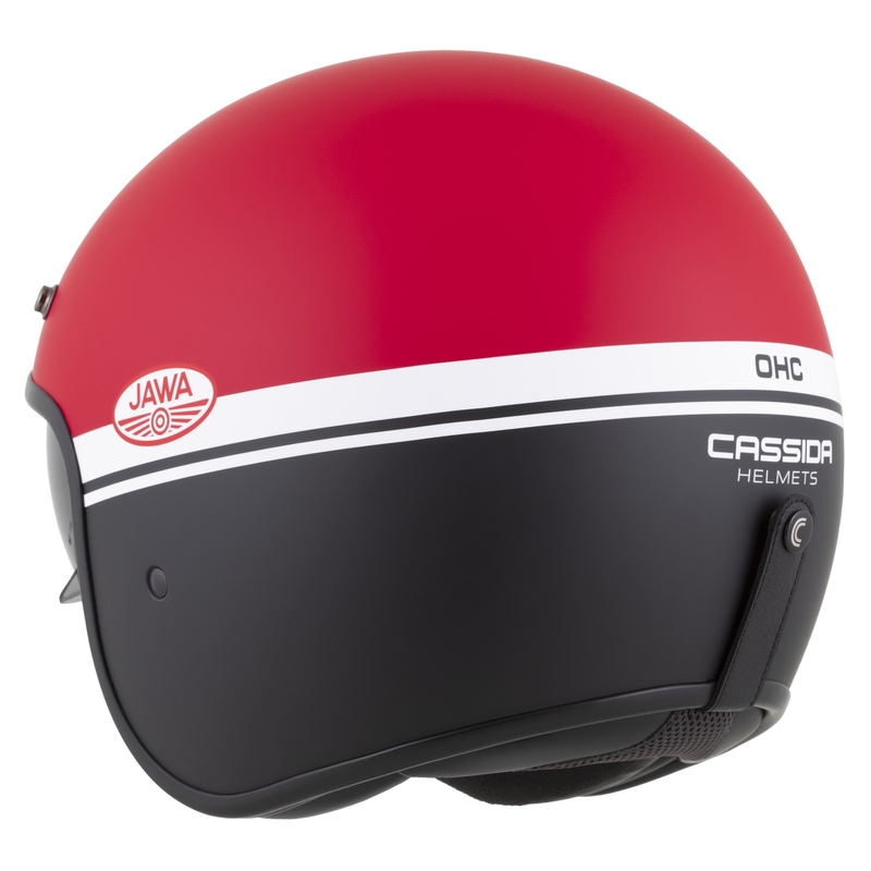 Atviras šalmas motociklui Cassida Oxygen 2.0 Jawa OHC matinis raudona-juoda-balta