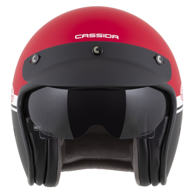 Atviras šalmas motociklui Cassida Oxygen 2.0 Jawa OHC matinis raudona-juoda-balta