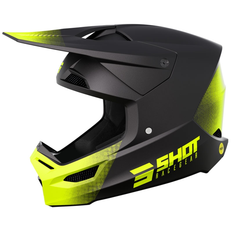 Motokroso šalmas Shot Race Raw juoda-fluo geltonas matinis išpardavimas