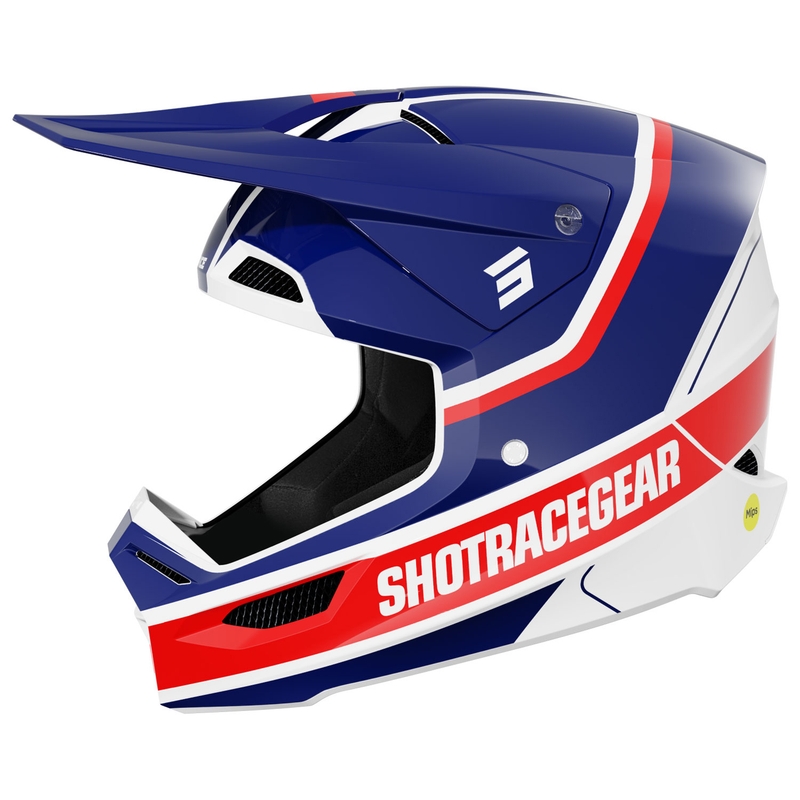 Motokroso šalmas "Shot Race Mythic" blizgus mėlynai raudonas