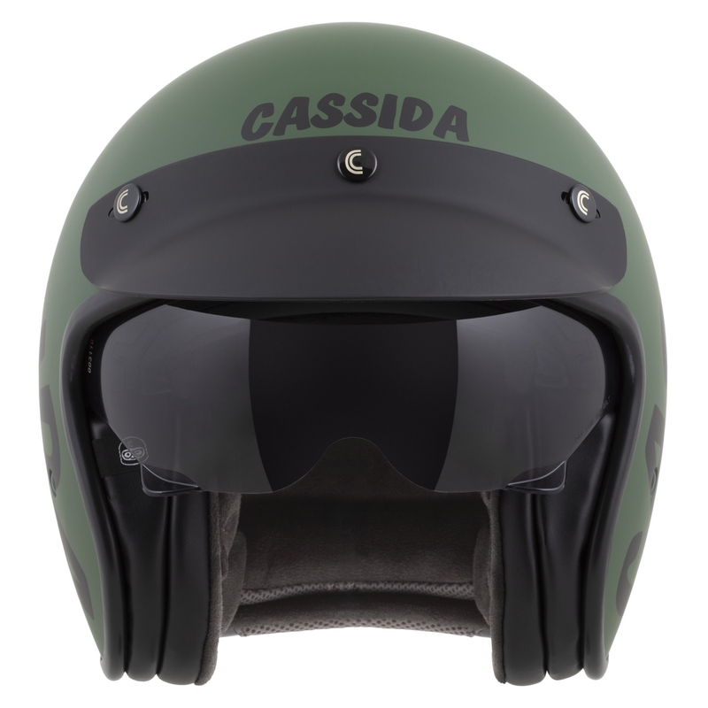 "Cassida Oxygen 2.0 Gear Open" motociklininko šalmas matinės žalios-juodos spalvos