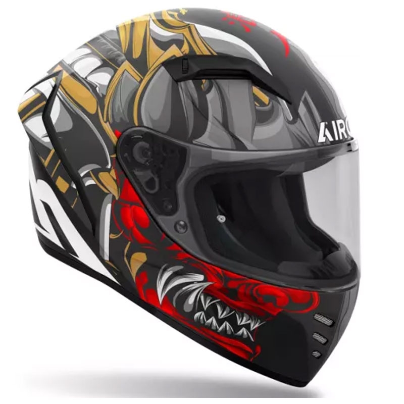 Integruotas motociklininko šalmas "Airoh Connor Samurai" matinis juodas-raudonas-rudas-pilkas
