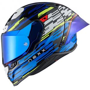 Integruotas motociklininko šalmas Nexx X.R3R Glitch Racer blue-fluo yellow
