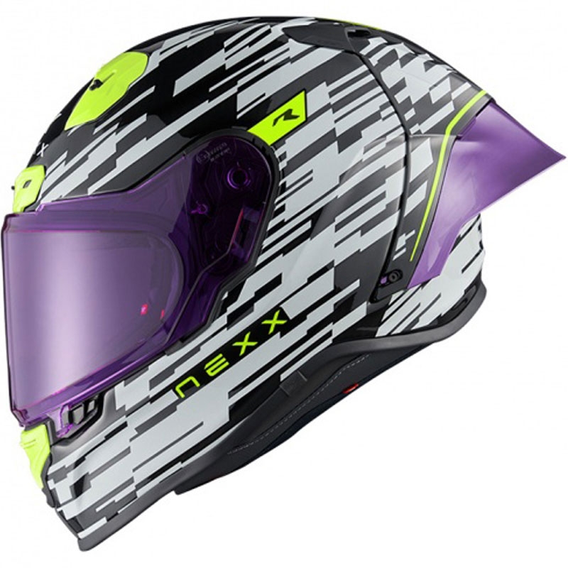Integruotas motociklininko šalmas Nexx X.R3R Glitch Racer baltai-fluo geltonas išpardavimas