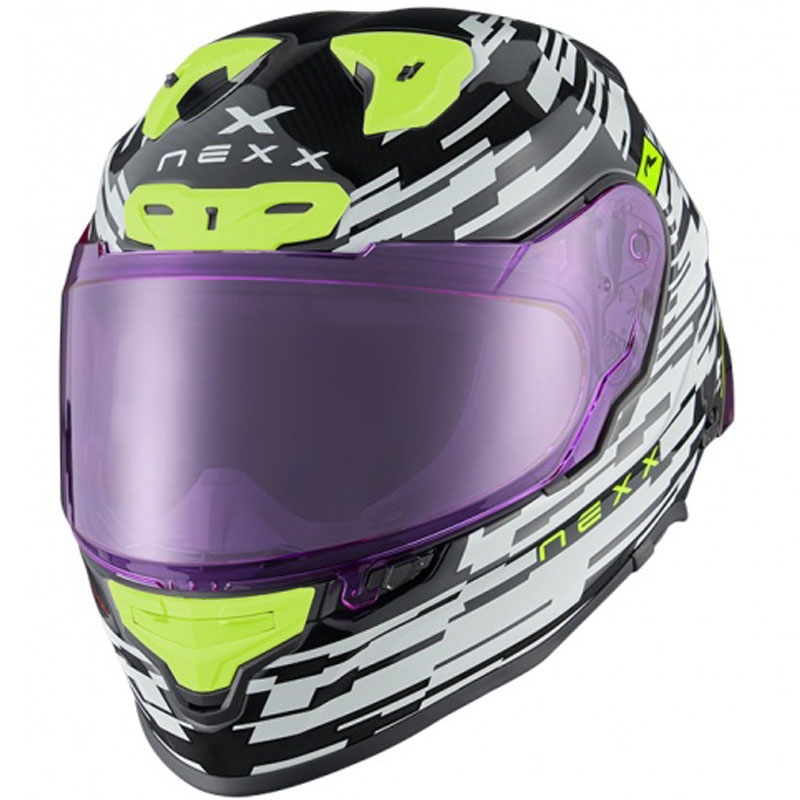 Integruotas motociklininko šalmas Nexx X.R3R Glitch Racer baltai-fluo geltonas išpardavimas