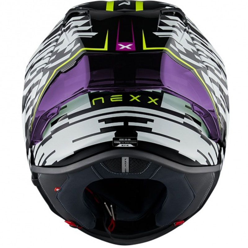 Integruotas motociklininko šalmas Nexx X.R3R Glitch Racer baltai-fluo geltonas išpardavimas