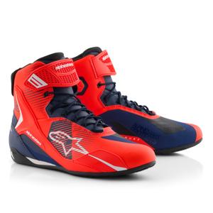 Alpinestars Faster-4 collection MM93 fluo raudonos-mėlynos-baltos spalvos motociklininko batai
