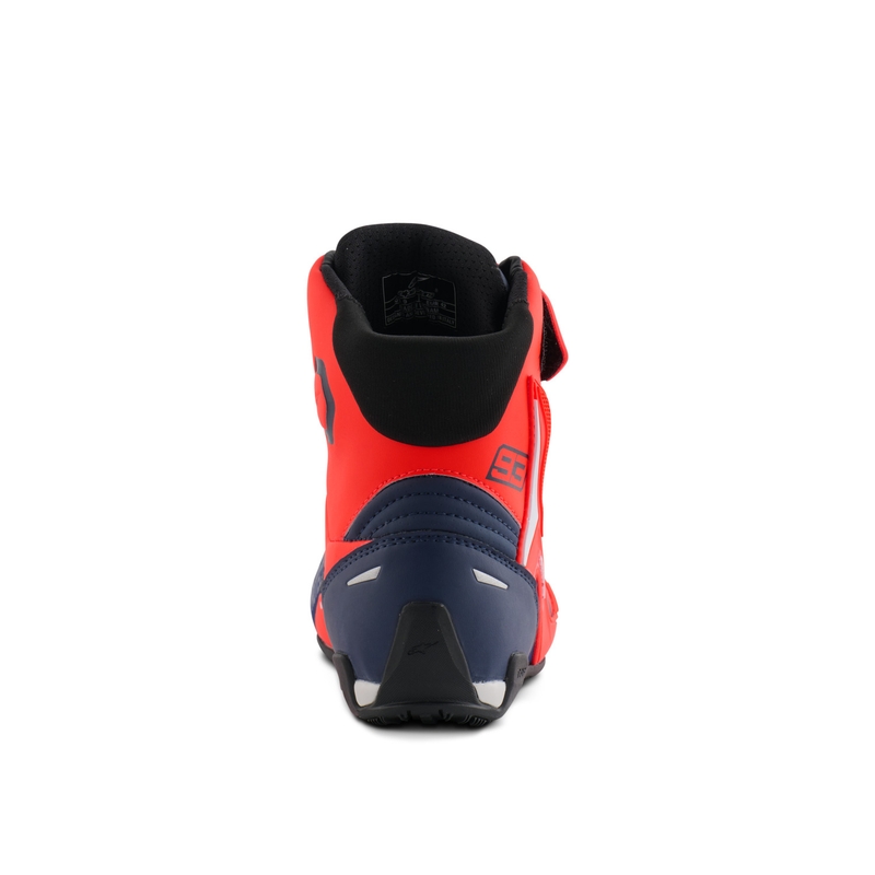 Alpinestars Faster-4 collection MM93 fluo raudonos-mėlynos-baltos spalvos motociklininko batai