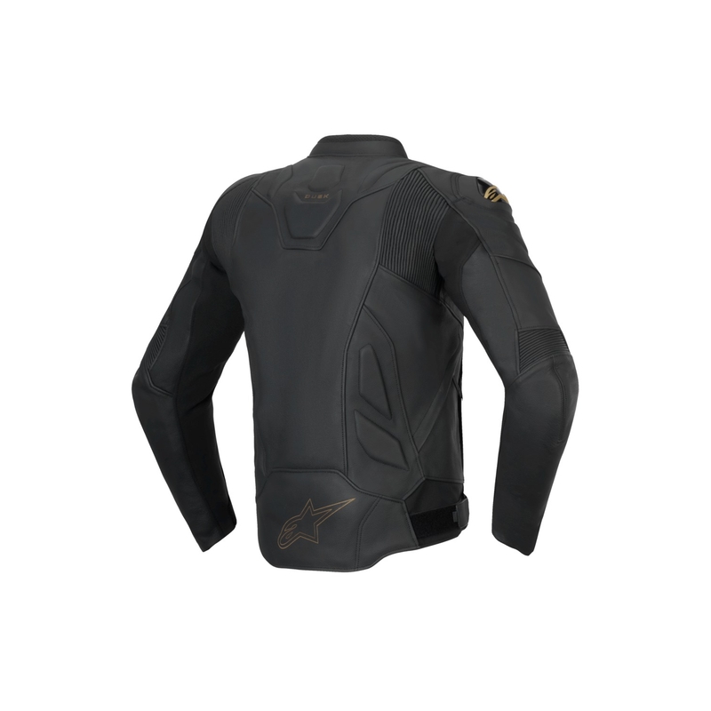 Alpinestars Dusk juoda ir auksinė odinė motociklo striukė