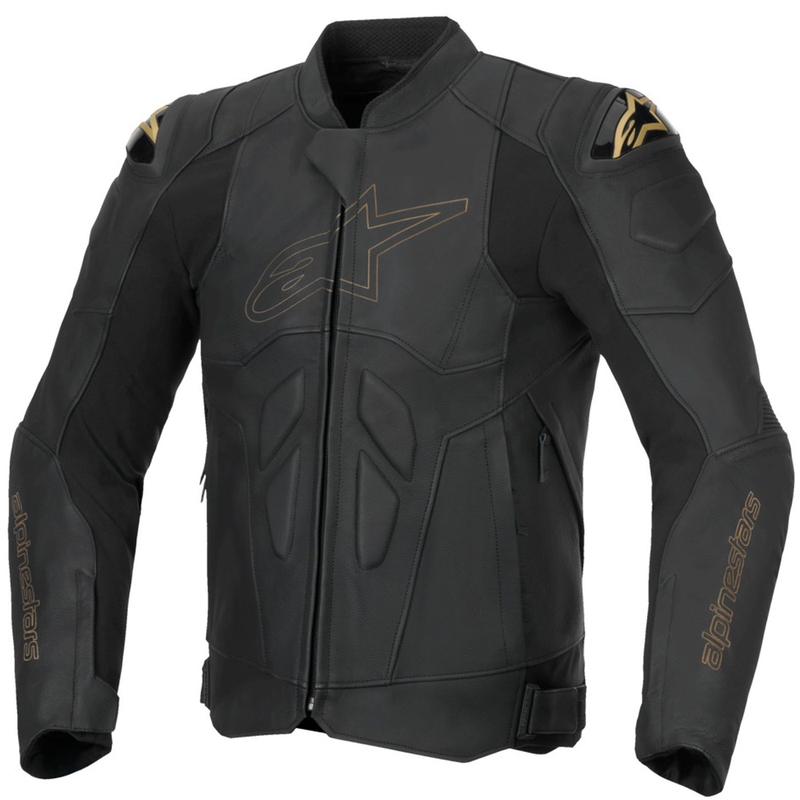 Alpinestars Dusk juoda ir auksinė odinė motociklo striukė