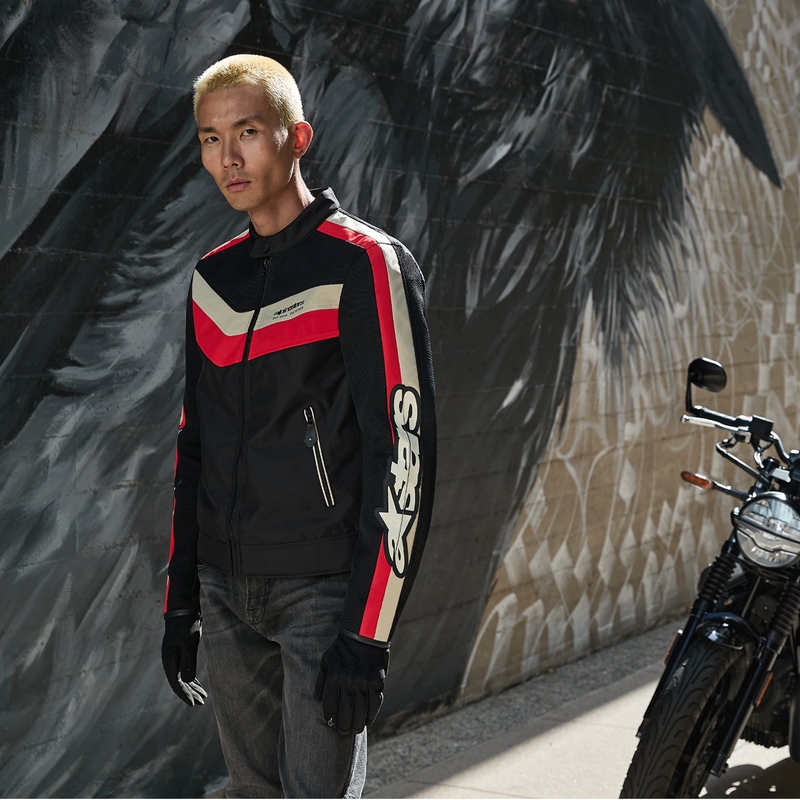 "Alpinestars T-Dyno Air" juoda-raudona-smėlio spalvos motociklininko striukė