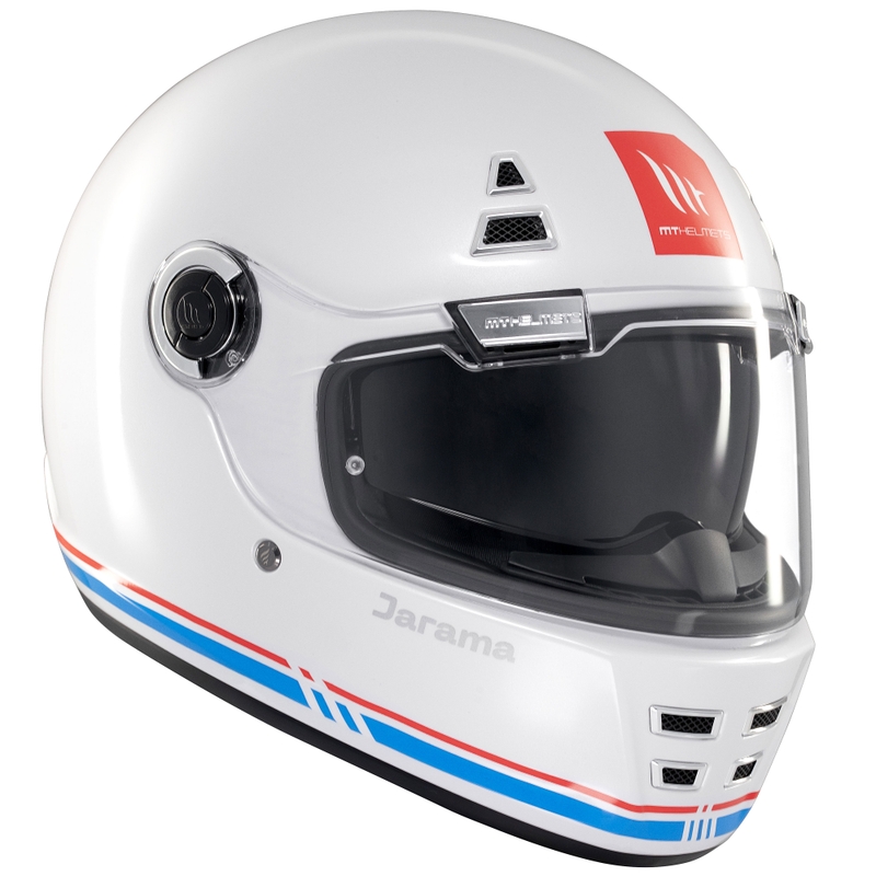 MT Jarama SV integralus motociklininko šalmas blizgus baltas
