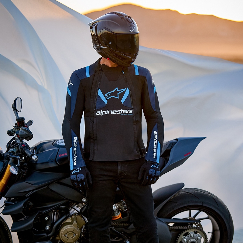 Alpinestars T-Stunt Air Black-Blue-Light Blue motociklininko striukė