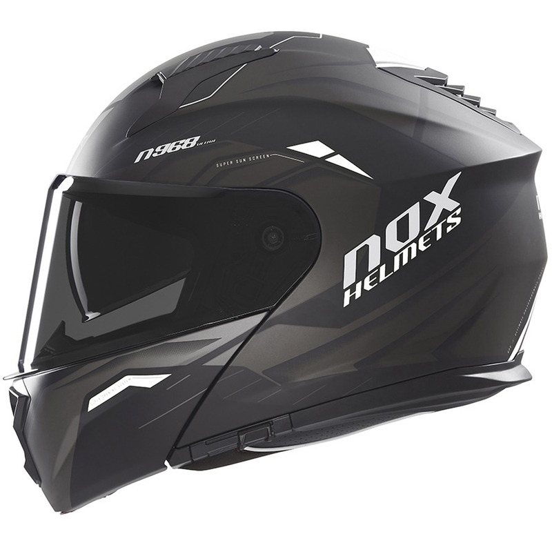 Atlenkiamas motociklo šalmas NOX N968 Ultra matinis juodas-baltas