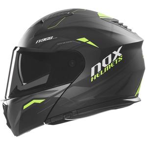 NOX N968 Ultra matinis juodas-fluoro geltonas apverčiamas motociklininko šalmas