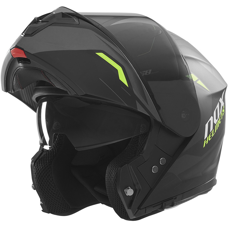 NOX N968 Ultra matinis juodas-fluoro geltonas apverčiamas motociklininko šalmas