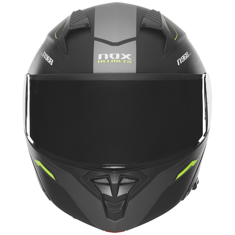 NOX N968 Ultra matinis juodas-fluoro geltonas apverčiamas motociklininko šalmas