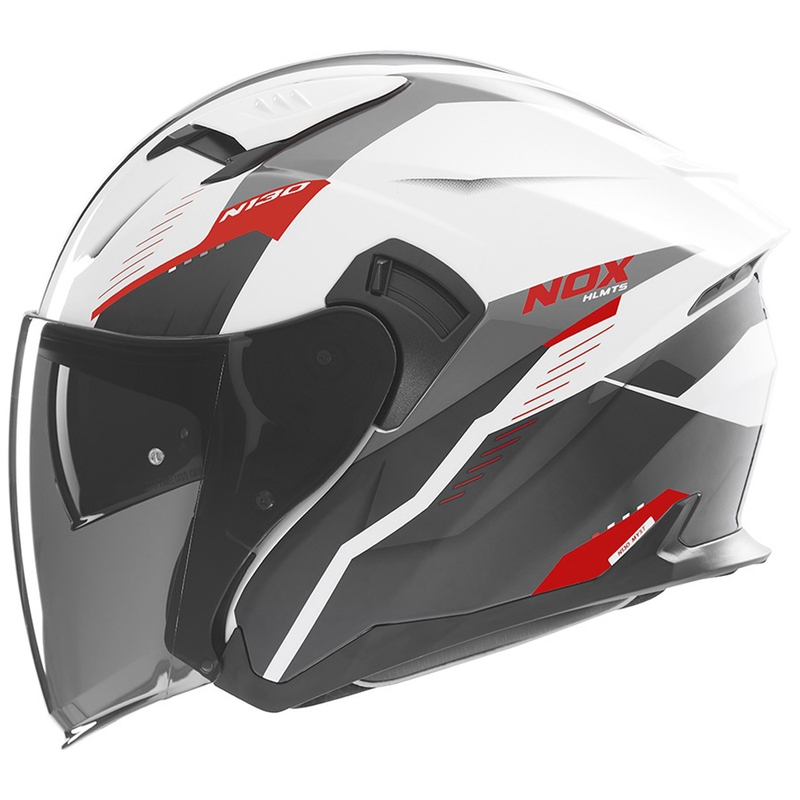 Atviras motociklininko šalmas NOX N130 Myst baltas-juodas-raudonas