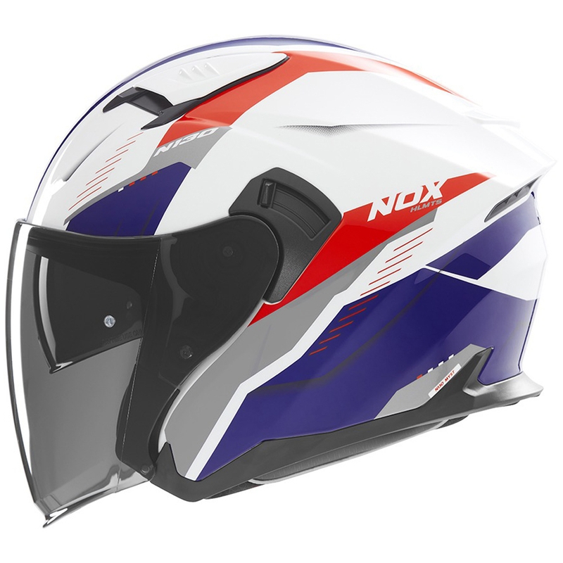 Atviras motociklininko šalmas NOX N130 Myst baltai-mėlynai-raudonas