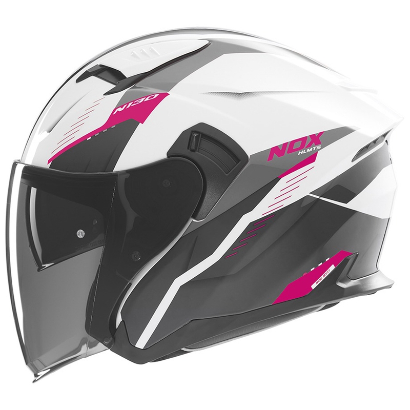 Atviras motociklininko šalmas NOX N130 Myst balta-juoda-rožinė