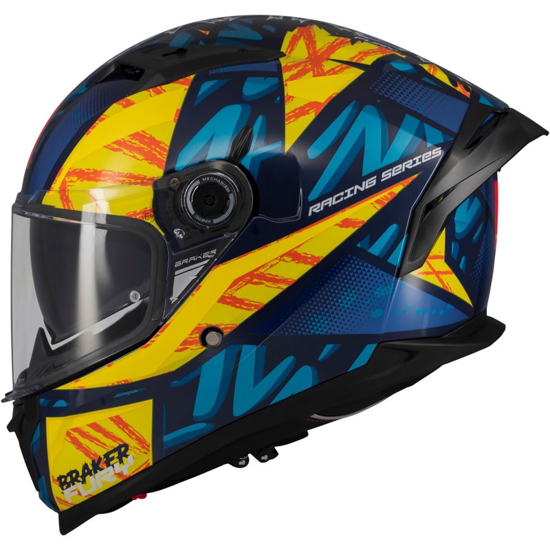 MT Braker SV Fury integralus motociklininko šalmas mėlynai geltonas