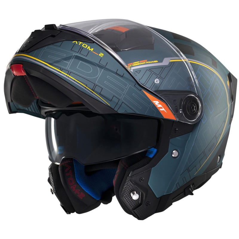 MT Atom 2 SV Destiny apverčiamas motociklininko šalmas matinės žalios-juodos spalvos