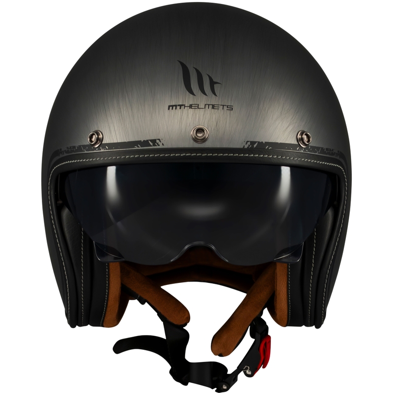 MT Le Mans 2 SV subraižytas chromo atviras motociklininko šalmas matinės pilkos spalvos