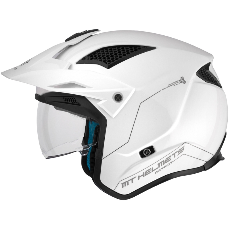 MT District SV Solid White Open Trial motociklininko šalmas