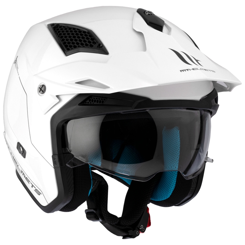 MT District SV Solid White Open Trial motociklininko šalmas