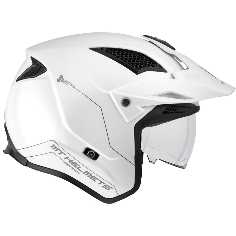 MT District SV Solid White Open Trial motociklininko šalmas
