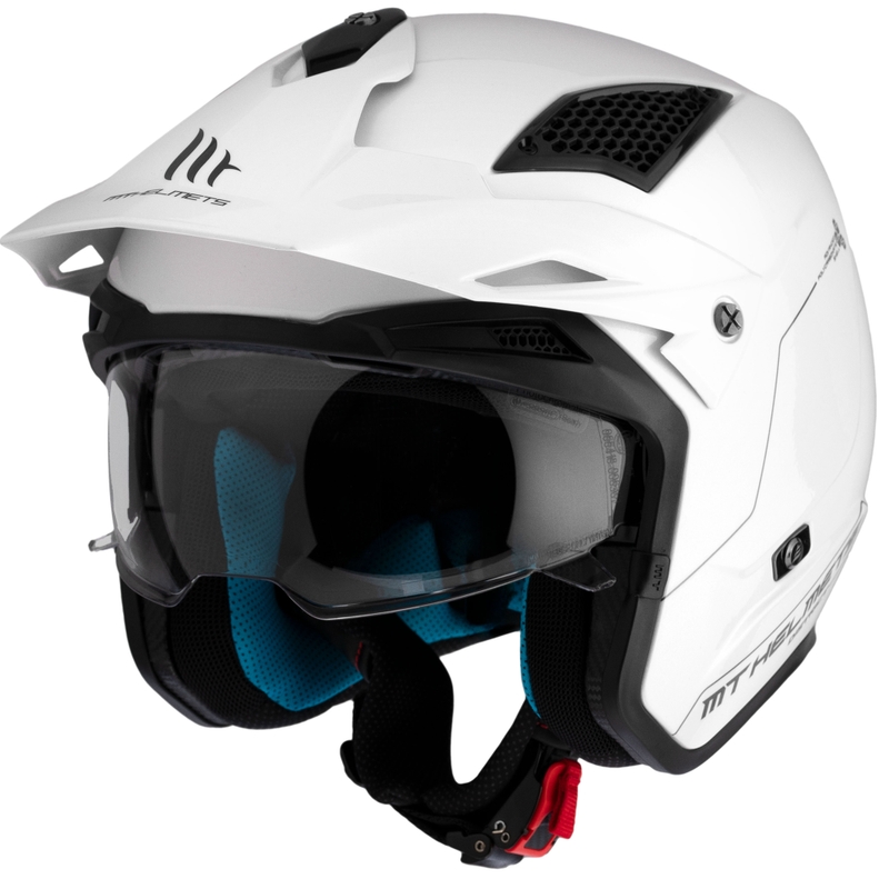 MT District SV Solid White Open Trial motociklininko šalmas