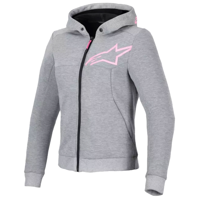 "Alpinestars" moteriška "Stella Chrome V2" sportinė motociklininkų striukė su gobtuvu pilkos ir rožinės spalvos