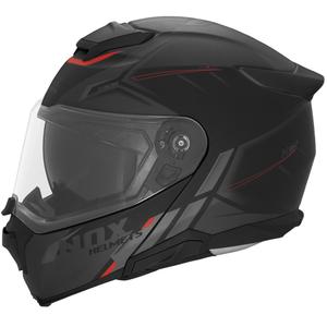 Atlenkiamas motociklo šalmas NOX N967 Synchro matinės juodos-raudonos spalvos