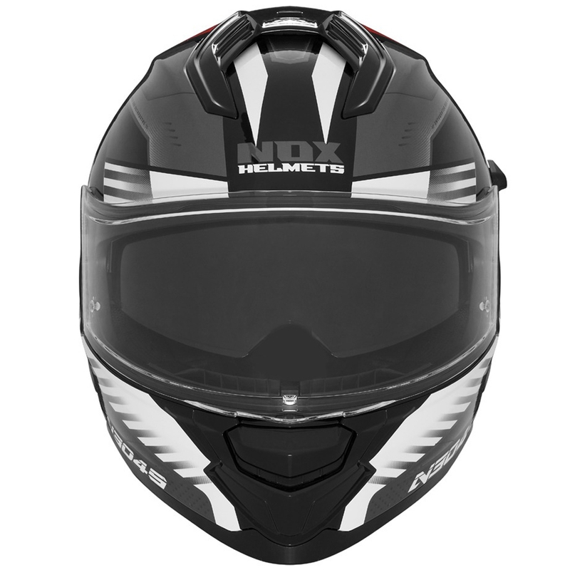 Integruotas motociklininko šalmas NOX N304S CARVER juoda-balta-raudona