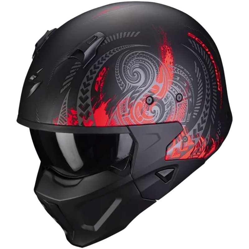 Otevřená přilba s maskou SCORPION COVERT-X TATTOO matná černo-červená