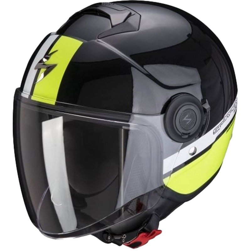 Přilba na motorku SCORPION EXO-CITY STRADA perleťově černo-bílo-fluo žlutá