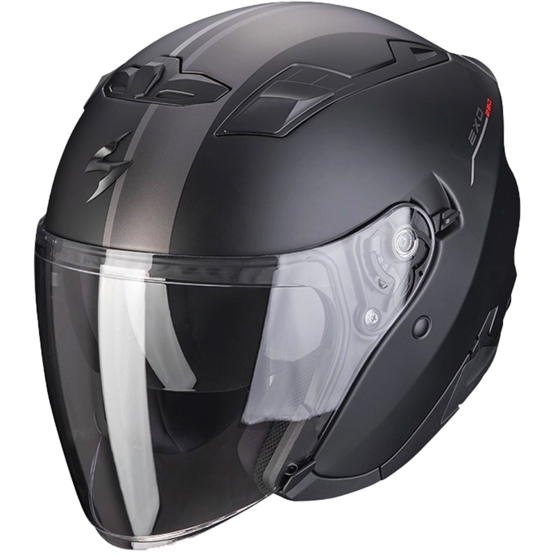 Atviras šalmas Scorpion EXO-230 SR matinis juodas-sidabrinis-raudonas