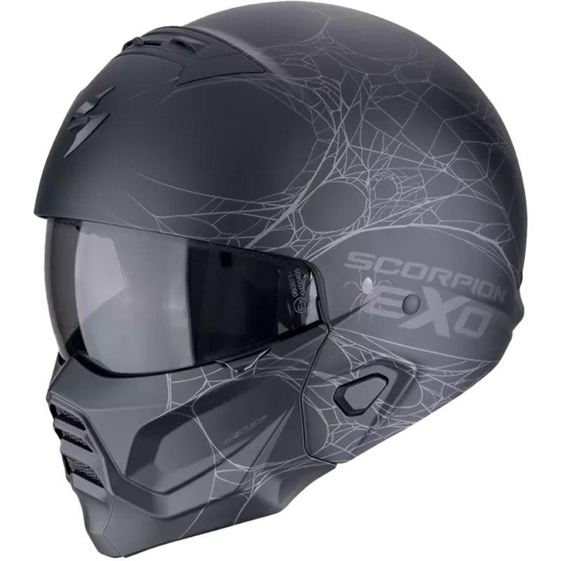 Modulinis motociklininko šalmas Scorpion EXO-COMBAT II SPIDERWEB matinis juodai sidabrinis
