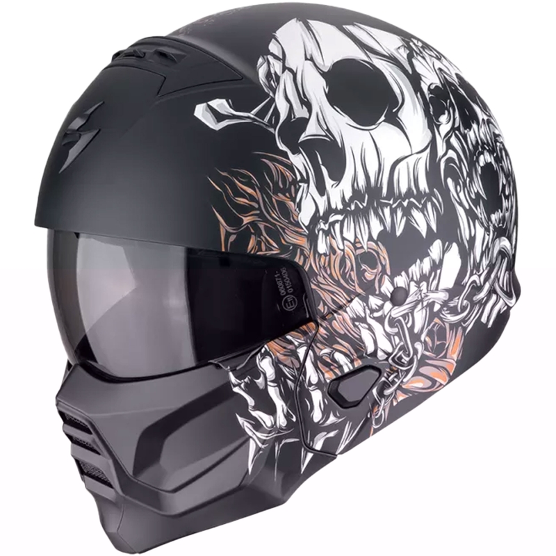 Modulinis motociklininko šalmas Scorpion EXO-COMBAT II GENESIS matinis juodas-baltas-auksinis